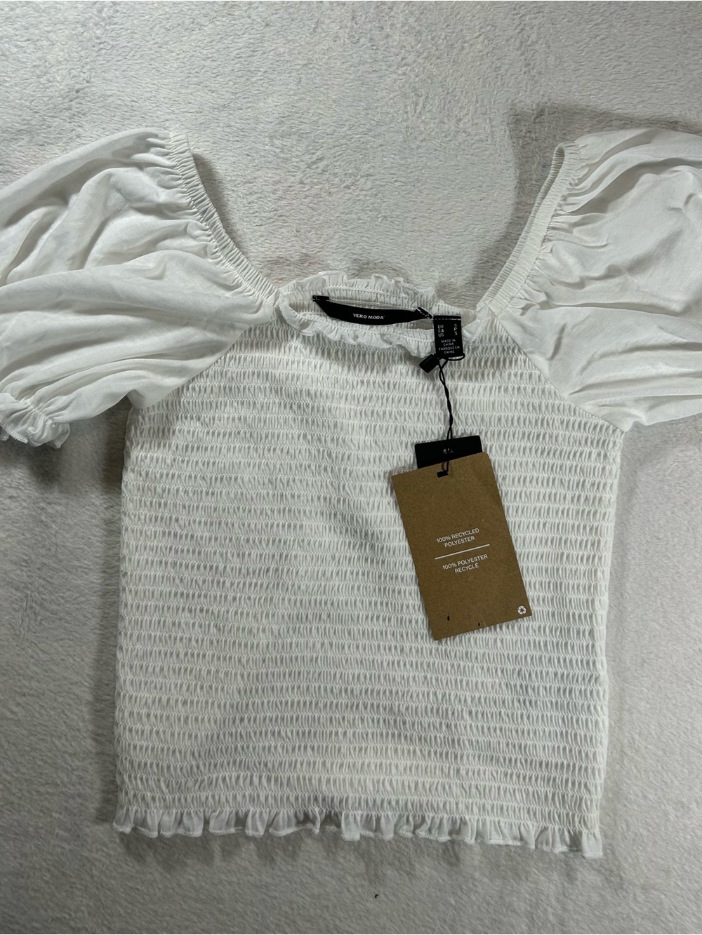 Vero Moda Smocked Puff Sleeve Top Sz S Milkmaid Cottagecore Coquette Romantic